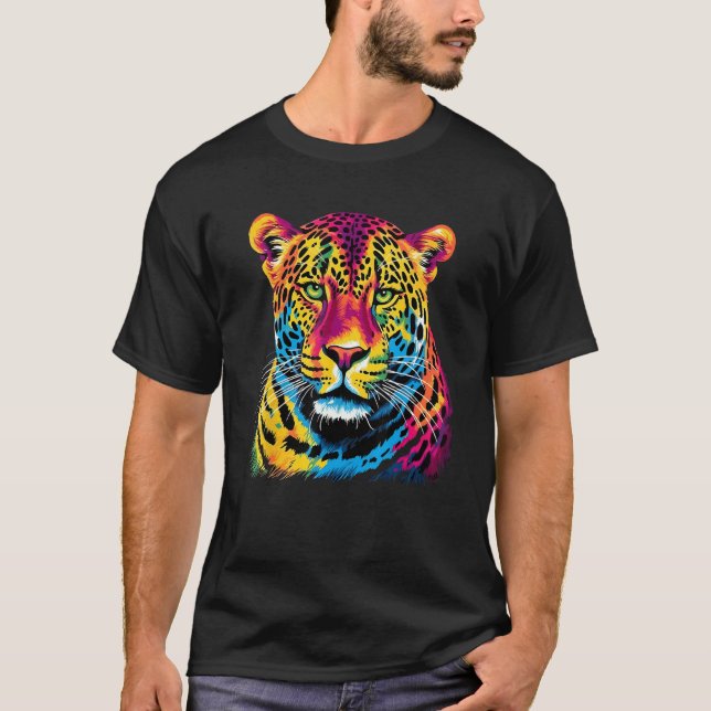 Camiseta Rainbow Jaguar Big Cat Lover Print Graphic Abstrac (Anverso)