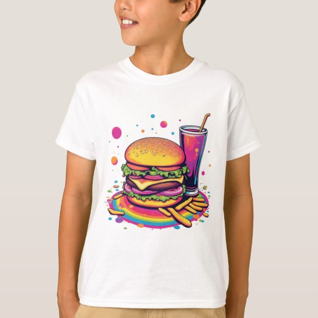 Camiseta Rainbow Junk Food Hamburguer and Fries (Anverso)