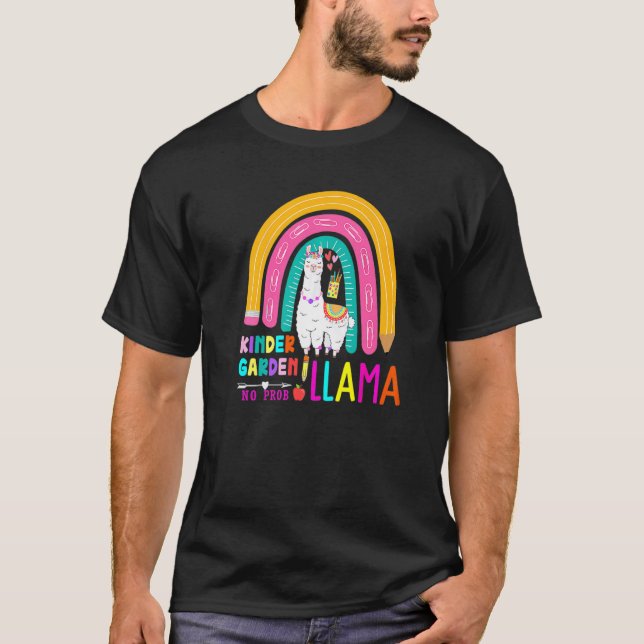 Camiseta Rainbow Kindergarten No Prob Llama 100th Day of Sc (Anverso)