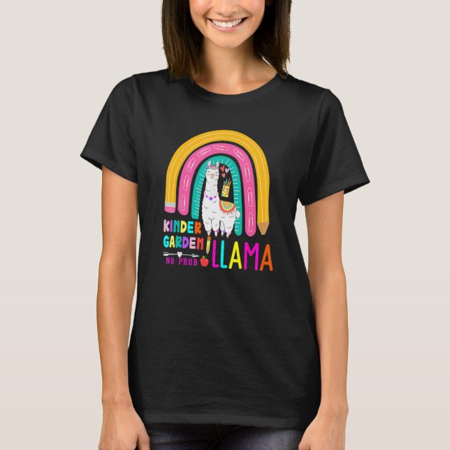 Camiseta Rainbow Kindergarten No Prob Llama 100th Day of Sc (Anverso)