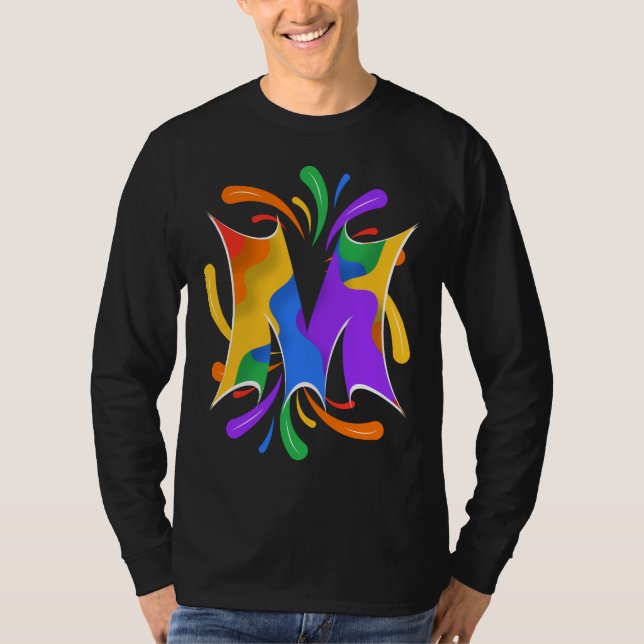 Camiseta Rainbow Letter M Monogram Abstract (Anverso)