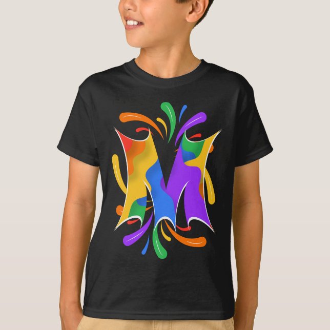Camiseta Rainbow Letter M Monogram Abstract (Anverso)