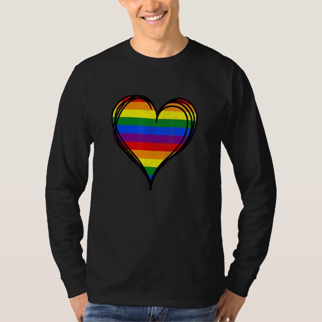 Camiseta Rainbow LGBTQ Heart Pride Awareness Month Gay Lesb (Anverso)
