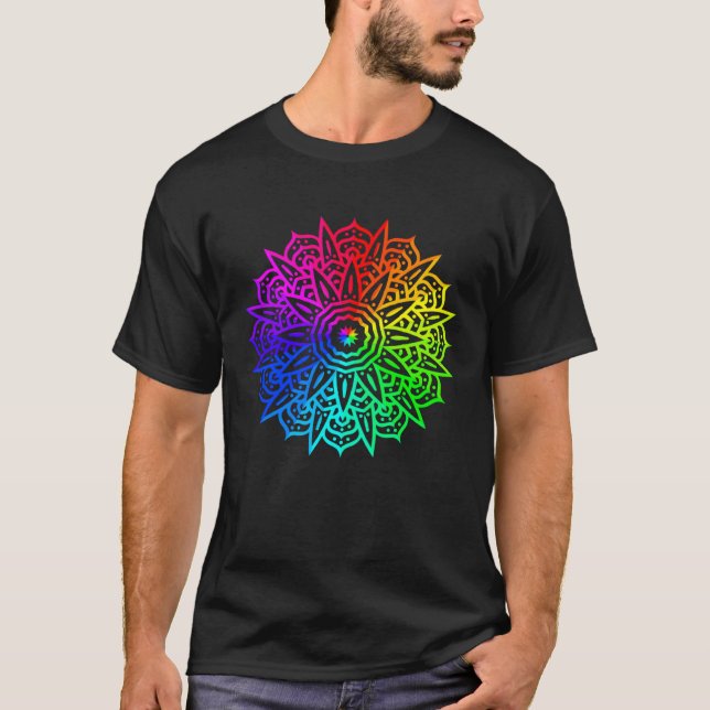 Camiseta Rainbow Mandala Lotus Flower Sacred Geometry Yoga  (Anverso)