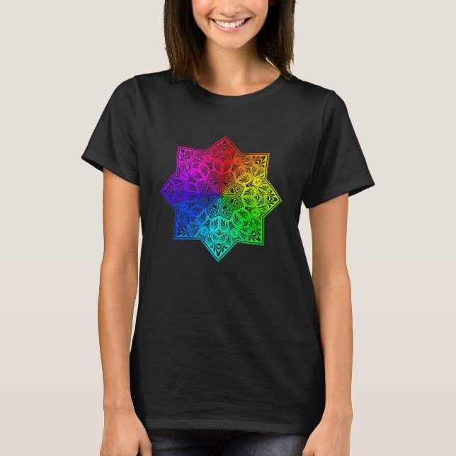 Camiseta Rainbow Mandala Lotus Flower Sacred Geometry Yoga  (Anverso)