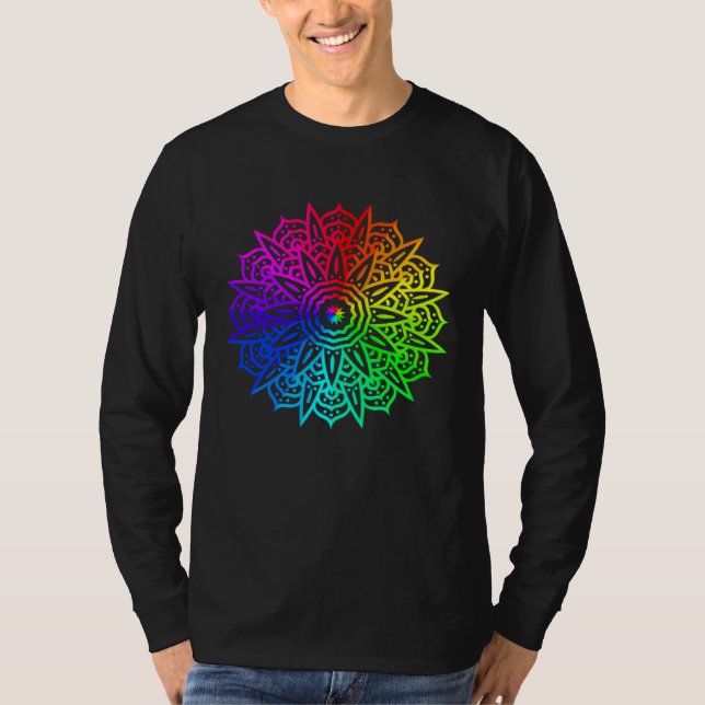 Camiseta Rainbow Mandala Lotus Flower Sacred Geometry Yoga  (Anverso)