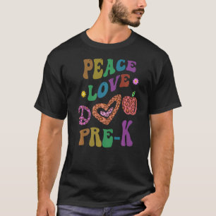 Camiseta Rainbow PEACE LOVE PRE K Leopard Print Retro PreK