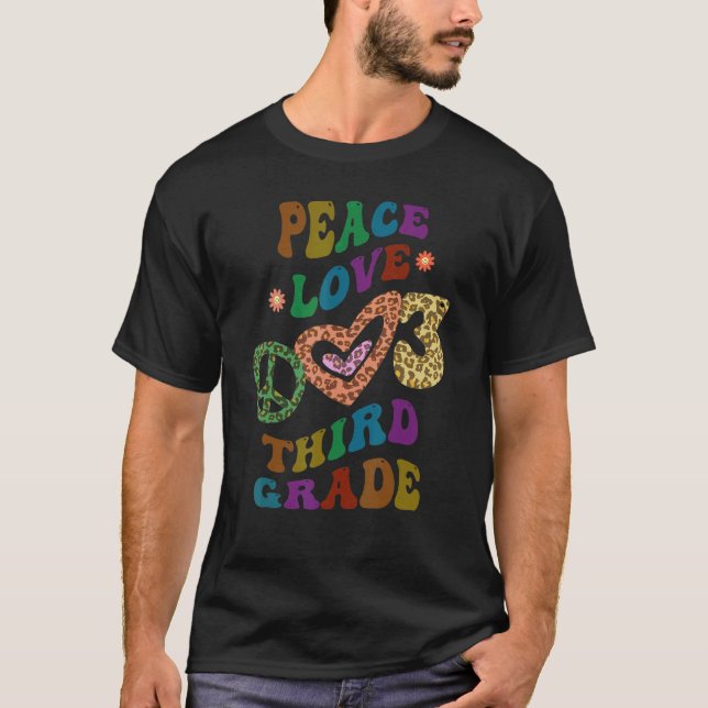 Camiseta Rainbow PEACE LOVE THIRDE GRADE Leopard Print Retr (Anverso)