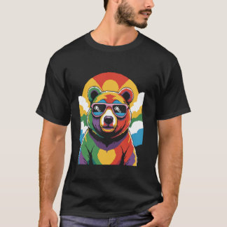 Camiseta Rainbow Pixel Retro Bear with Sunglasses for Anima