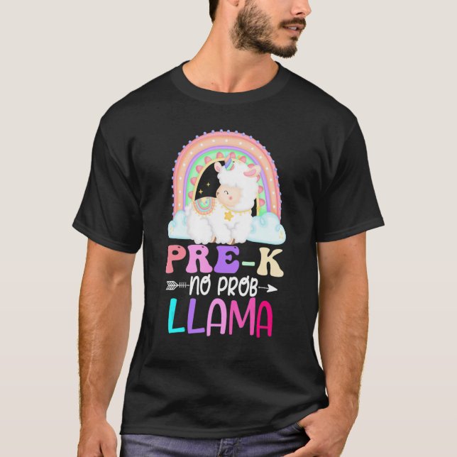Camiseta Rainbow Pre-K No Prob Llama 100th Day of School (Anverso)