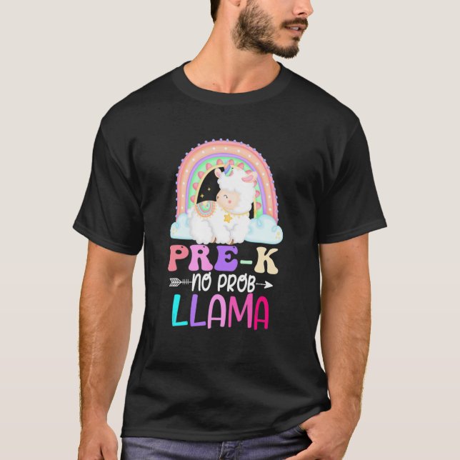 Camiseta Rainbow Pre K No Prob Llama 100th Day Of School (Anverso)