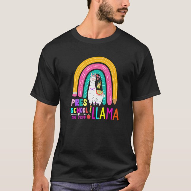 Camiseta Rainbow Pres School No Prob Llama 100th Day of Sch (Anverso)