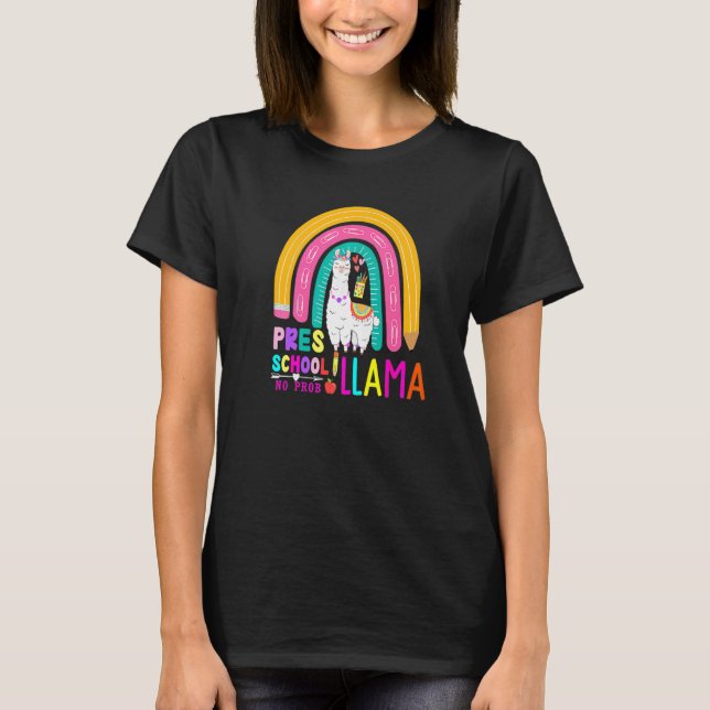 Camiseta Rainbow Pres School No Prob Llama 100th Day of Sch (Anverso)