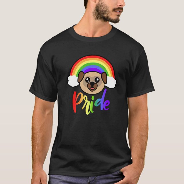 Camiseta Rainbow Pride Pug Cute LGBTQ Rainbow Pug   (Anverso)