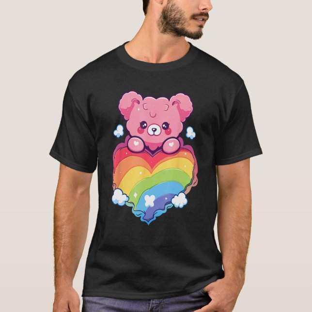 Camiseta Rainbow Pride Teddy Bear LGBTQ+ Gay Lesbian Queer  (Anverso)