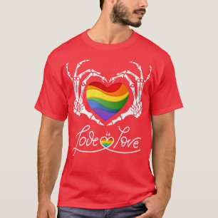 Camiseta Rainbow Skeleton Heart Love Is Love LGBT Gay Lesbi
