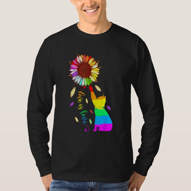 Camiseta Rainbow Sunflower Cat Love Is Love LGBT Gay Lesbia (Anverso)