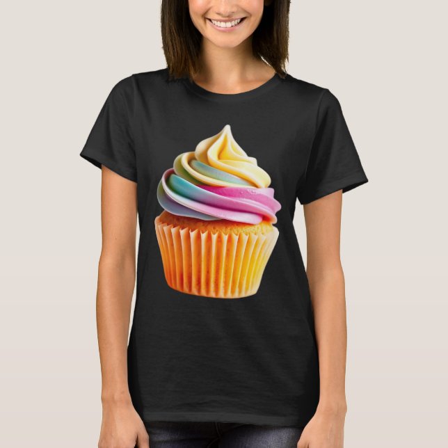 Camiseta Rainbow Swirl Cupcake with Colorful Wrapper (Anverso)