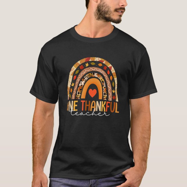 Camiseta Rainbow Thankful Teacher Fall Leaves Autumn Thanks (Anverso)
