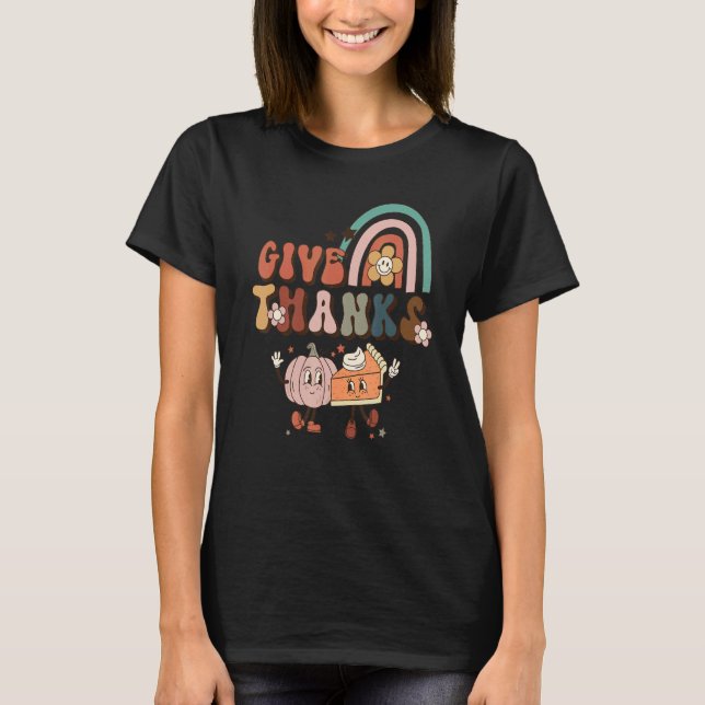 Camiseta Rainbow Thanksgiving Give Thanks Pumpkin (Anverso)