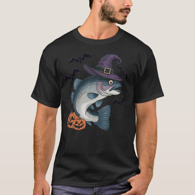 Camiseta Rainbow Trout Fish Halloween Costume Pumpkin Bat W (Anverso)