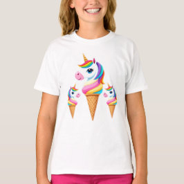Camiseta Rainbow Unicorn Ice Cream Girl Kawaii Fantasy Tee