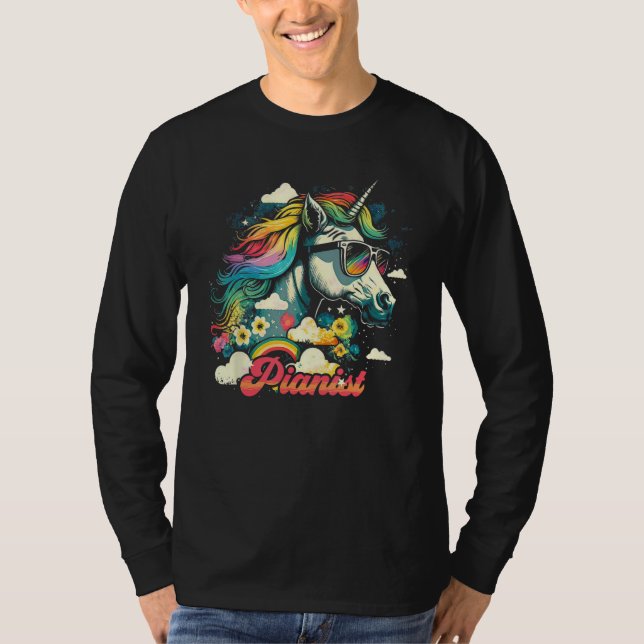 Camiseta Rainbow Unicorn Pianist Piano (Anverso)