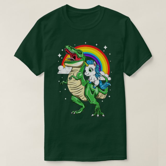 Camiseta Rainbow Unicorn Riding T Rex Tyrannosaurus Rex Din (Diseño del anverso)