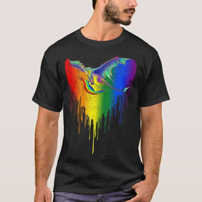 Camiseta Rainbows Dragons Heart Classic para LGBT Gay Les T (Anverso)