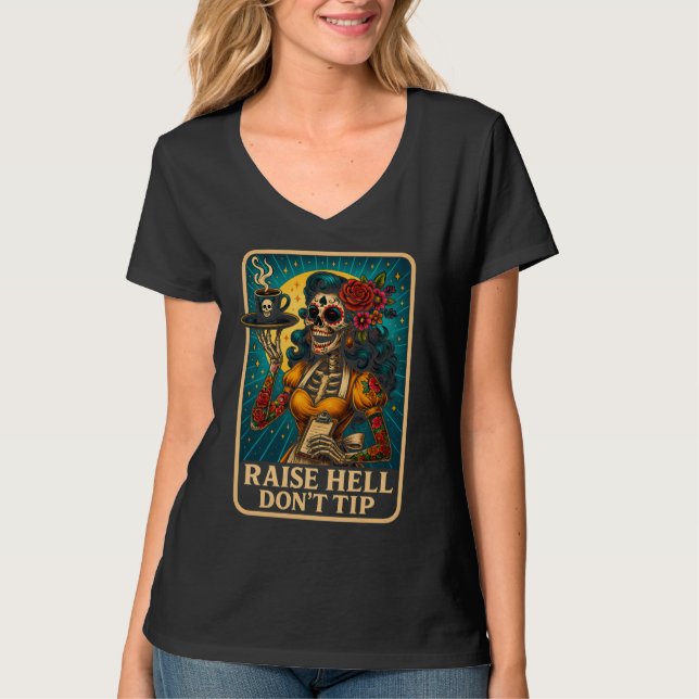 Camiseta Raise Hell Skeleton Waitress Retro (Anverso)