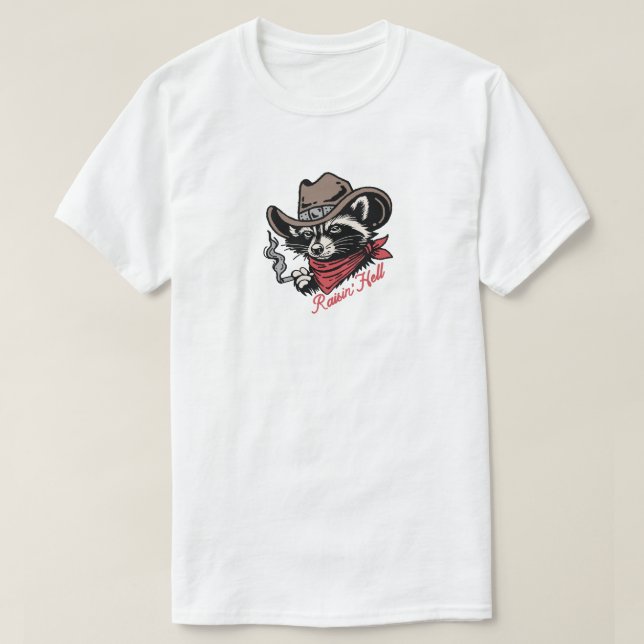 Camiseta Raisin' Hell Raccoon Cowboy (Diseño del anverso)