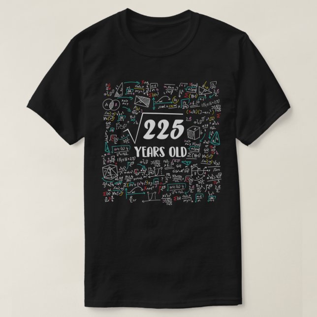 Camiseta Raíz cuadrada de 225 Bday Math 15th Cumpleaños 15  (Diseño del anverso)
