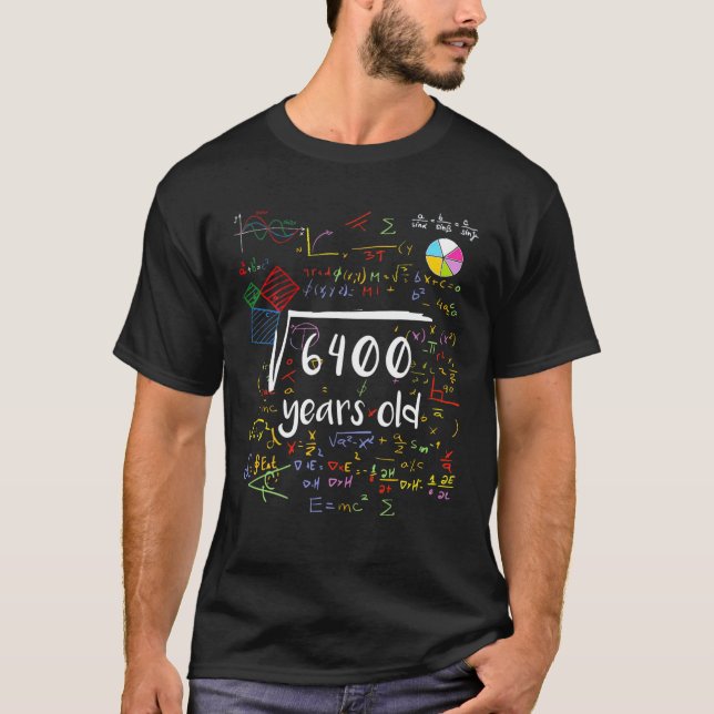Camiseta Raíz Cuadrada De 6400 80º Cumpleaños Mat De 80 Año (Anverso)