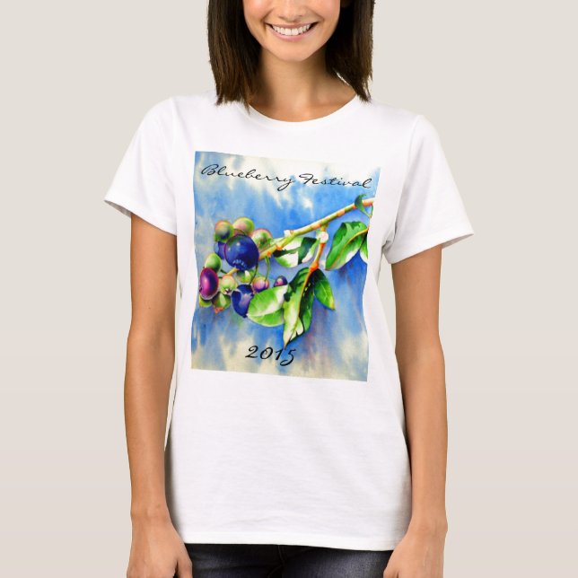 Camiseta Rama de arándano azul, pintura acuarela (Anverso)