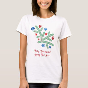 Camiseta Rama de árbol de Navidad con decoraciones de copos