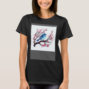 Camiseta Rama de flor de cerezo y pájaro azul oriental para