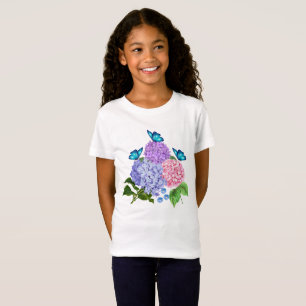 CAMISETA RAMA DE HIDRANGEAS CON MARIPOSAS