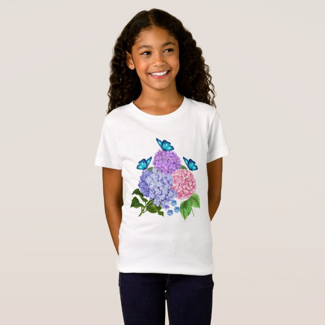 CAMISETA RAMA DE HIDRANGEAS CON MARIPOSAS (Anverso completo)