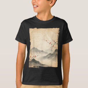 Camiseta Ramas de flor de cerezo pintura de tinta japonesa 