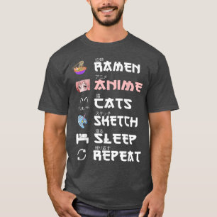 Camiseta Ramen Anime Cats Sketch Sleep Repetir