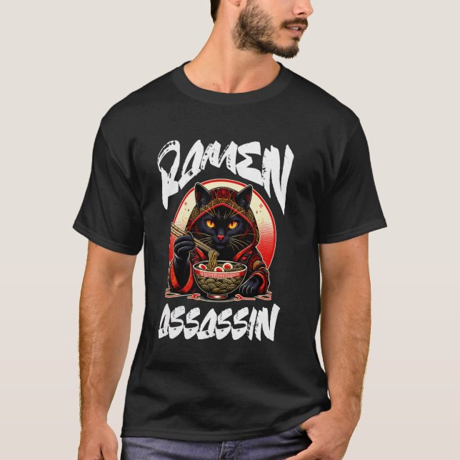 Camiseta Ramen Assassin Black Cat Funny Japonés Ramen Nood (Anverso)