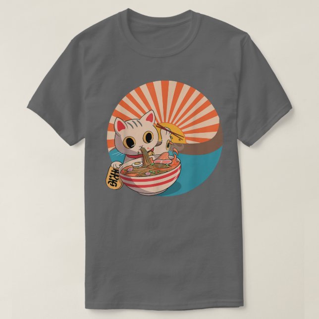 Camiseta Ramen Cat, Kawaii japonesa cúter Anime T- (Diseño del anverso)