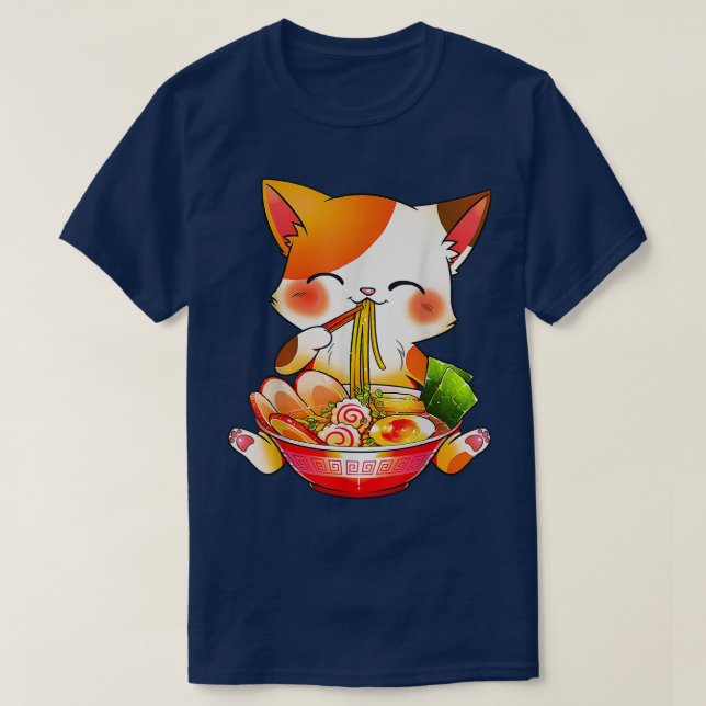 Camiseta Ramen Cat Neko Anime Kawaii Japonés (Diseño del anverso)