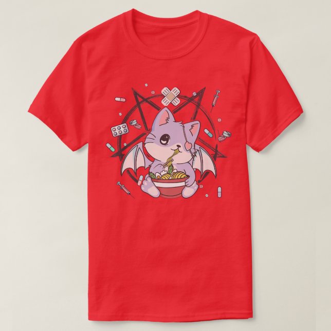 Camiseta Ramen Cat Pastel Gótico Ramen Noodles Occult Penta (Diseño del anverso)