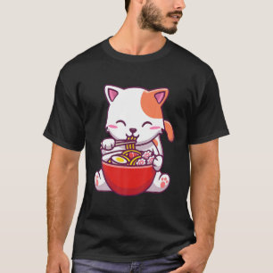 Camiseta Ramen Cat T Kawaii Anime Tee Noodles Japoneses