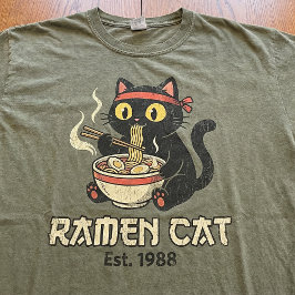 Camiseta Ramen Cat Vintage Funny Japanese Noodles Black Cat
