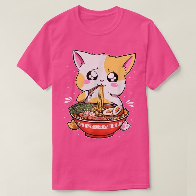 Camiseta Ramen comiendo gato Kawaii Anime Baka japonés (Diseño del anverso)