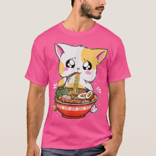 Camiseta Ramen comiendo gato Kawaii Anime Baka japonés