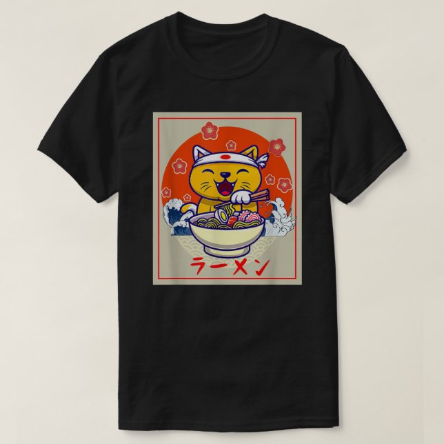 Camiseta Ramen Cute Cat Kawaii Anime Japanese Food Neko Tee (Diseño del anverso)
