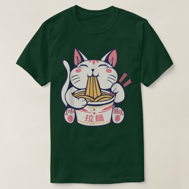 Camiseta Ramen Cute Cat Kawaii Anime Tee Japanese  (Diseño del anverso)